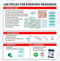 Protect Life 100 Piece Waterproof First Aid Kit for Car, Home, Camping, Boat
