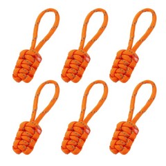 Reflective Paracord Zipper Pull, 75 mm Length for Backpacks (6 Pack, Orange)