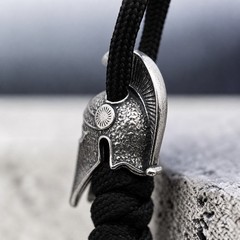 Spartan Helmet Paracord Lanyard Bead Retro Silver Color EDC Knife Lanyard Charm