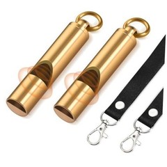 Brass Emergency Whistles 2 Pack with Tangle-Free Lanyard – Pealess Safety