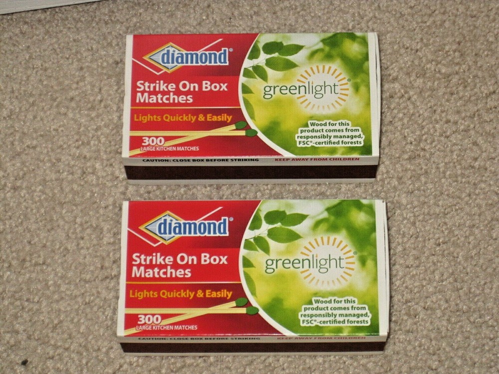 2 Pack – 600 Total Diamond Greenlight Strike On Box Large Wooden Kitchen Matches