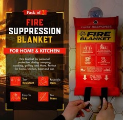 2x Mart Cobra Fire Blanket for Home, Kitchen, Camping Safety Fiberglass 15”x 23”