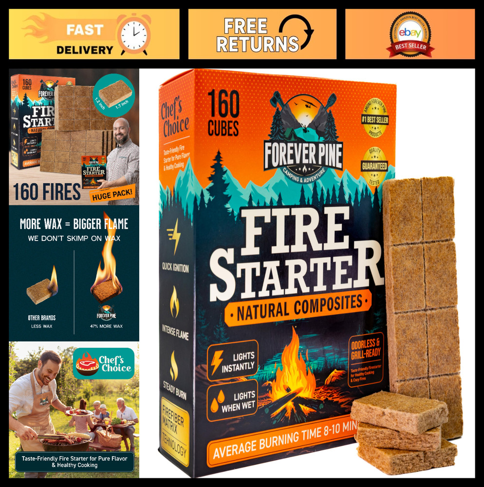 Fire Starter Cubes 160 pcs – Natural Odorless Waterproof Firestarter Squares for