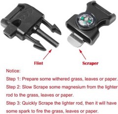 10Pcs Pack Black 5/8″ Compass Flint Scraper Fire Starter Whistle Buckle Plastic