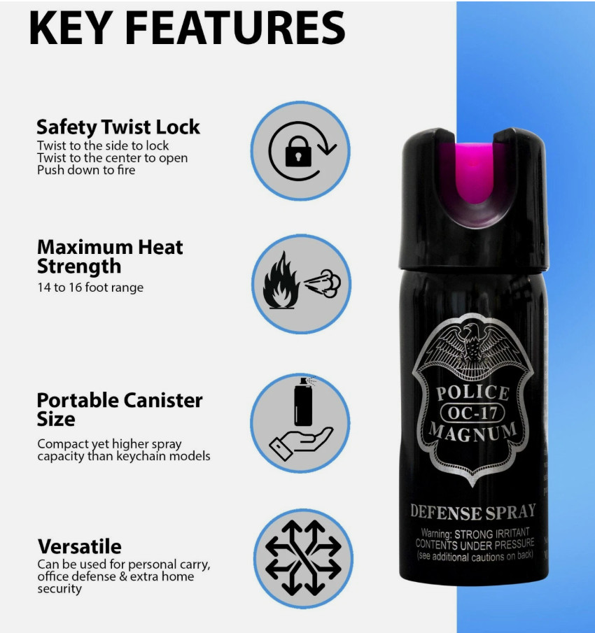 POLICE MAGNUM 1 Pack .50oz Safety Lock OC-17 Pepper Spray For Self Defense(D18