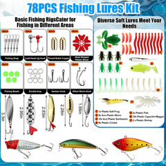JolliLudo 78 Pcs Fishing Lures Kit with As shown in the figure, multicolored