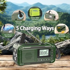 Army Green NOAA Emergency Weather Radio – Hand Crank – AM/FM – Solar Power