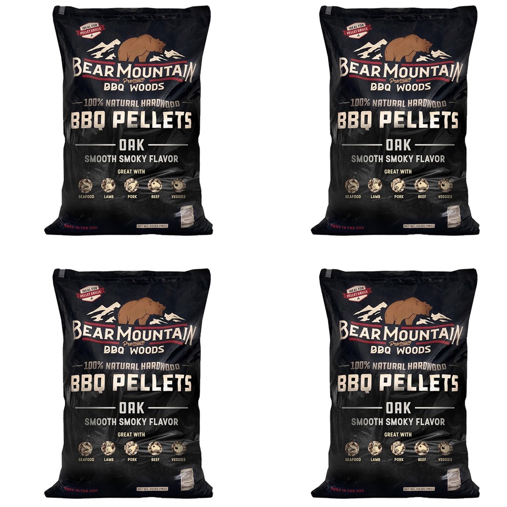 Bear Mountain BBQ All Natural Oak Wood BBQ Smoker Pellets, 20lbs (4 Pack)