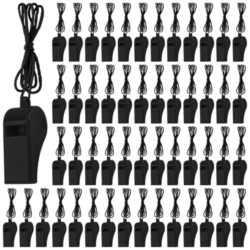 Zuazaor 300 Pieces Referee Whistles in Bulk Loud Plastic Emergency black