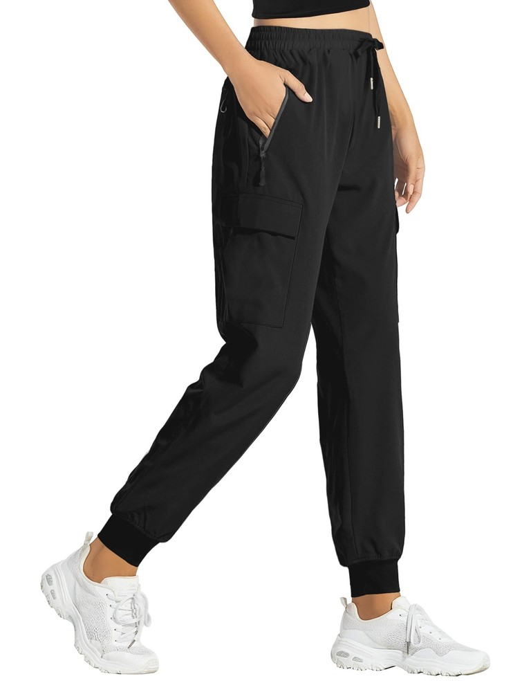 Buauty Womens Hiking Pants Pocketed Cargo Joggers Lightweight Medium, Black