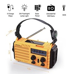 Weather Radio, 5000mAh/18500mWh NOAA Weather Radio, Solar Hand Crank Yellow