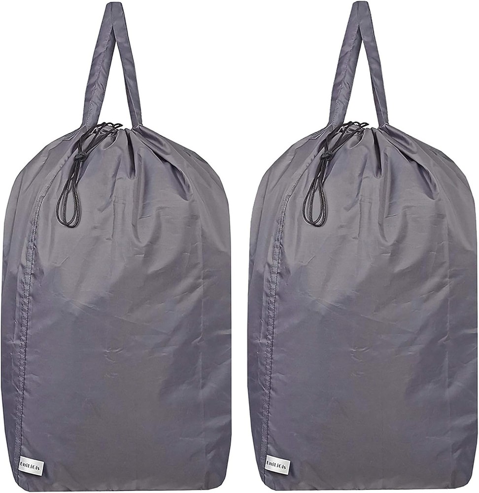 Washable Travel Laundry Bag with Handles and Drawstring (2 L, Grey 2 pack
