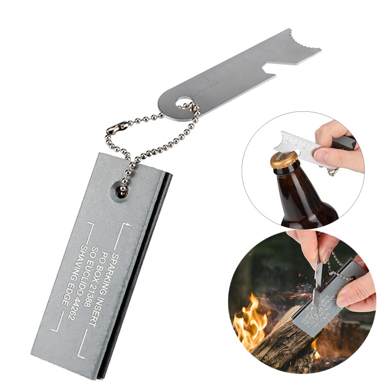 Outdoor Fire Starter Magnesium Flint Stone Survival Camping Lighter Opener Ruler