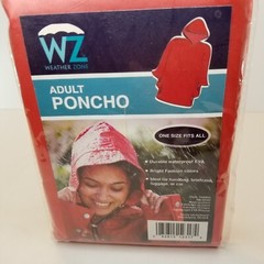 Weather Zone Two One Size Fits All Red Adult Poncho Great Emergency Item » NIP «
