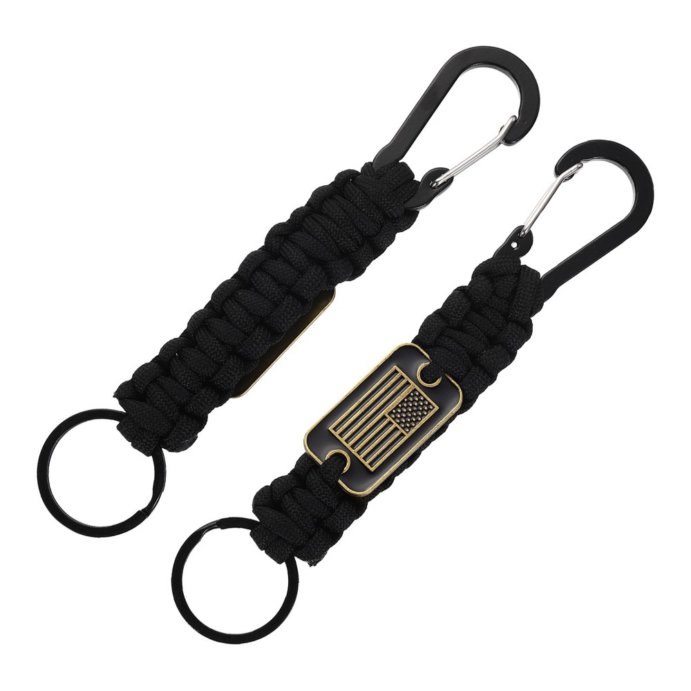 2Pcs Paracord Keychains, Paracord Keychain with USA Flag, Black