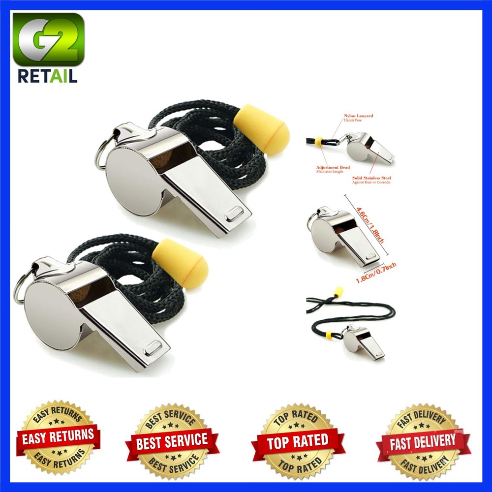 2-Pack Stainless Steel Whistles with Lanyards – Crisp & Loud for Coaches