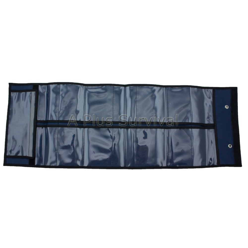 Blue Fold & Roll up Sleeve 15 Clear Pockets – Survival First Aid Kit Organizer