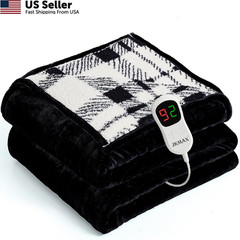 JKMAX Heated Electric Blanket Full Size – 72″x84″ Flannel 72×84, Black