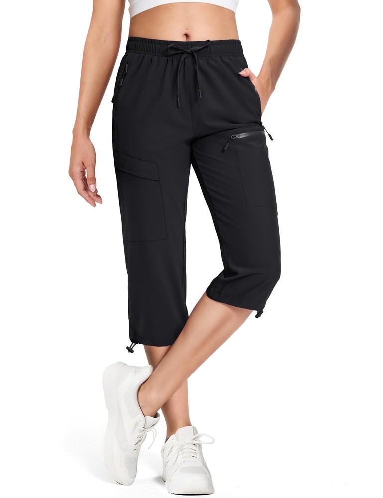 MAGCOMSEN Womens Capris for Summer Hiking Lightweight Quick X-Large, Black