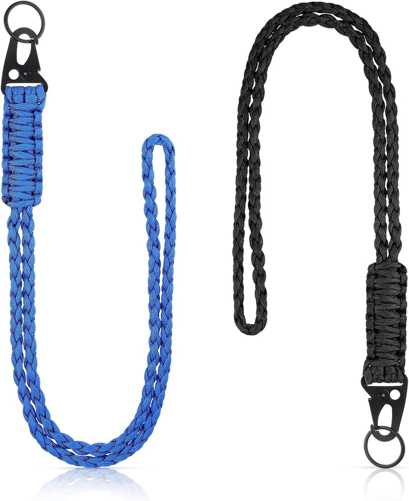 2 Set Heavy Duty Paracord Lanyard Necklace Whistles Strap Braided 550 Keychain L