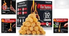 Natural Wood Fire Starters 50pcs for Charcoal Grill, Fireplace, Outdoor, Indoor