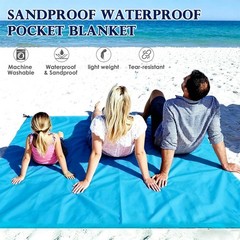 Blue Pocket Picnic Blanket 57 x 60 Inch Waterproof Outdoor Mat