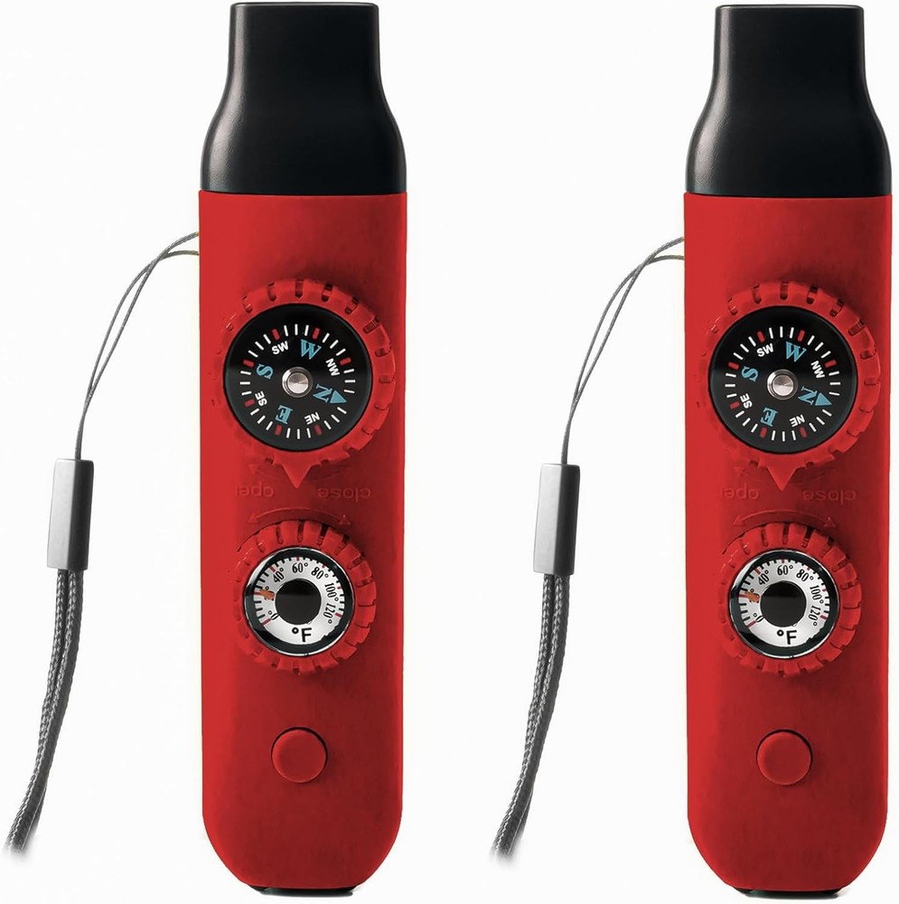 Viriber 7-in-1 Survival Whistle w/Compass, Thermometer, LED, Lanyard
