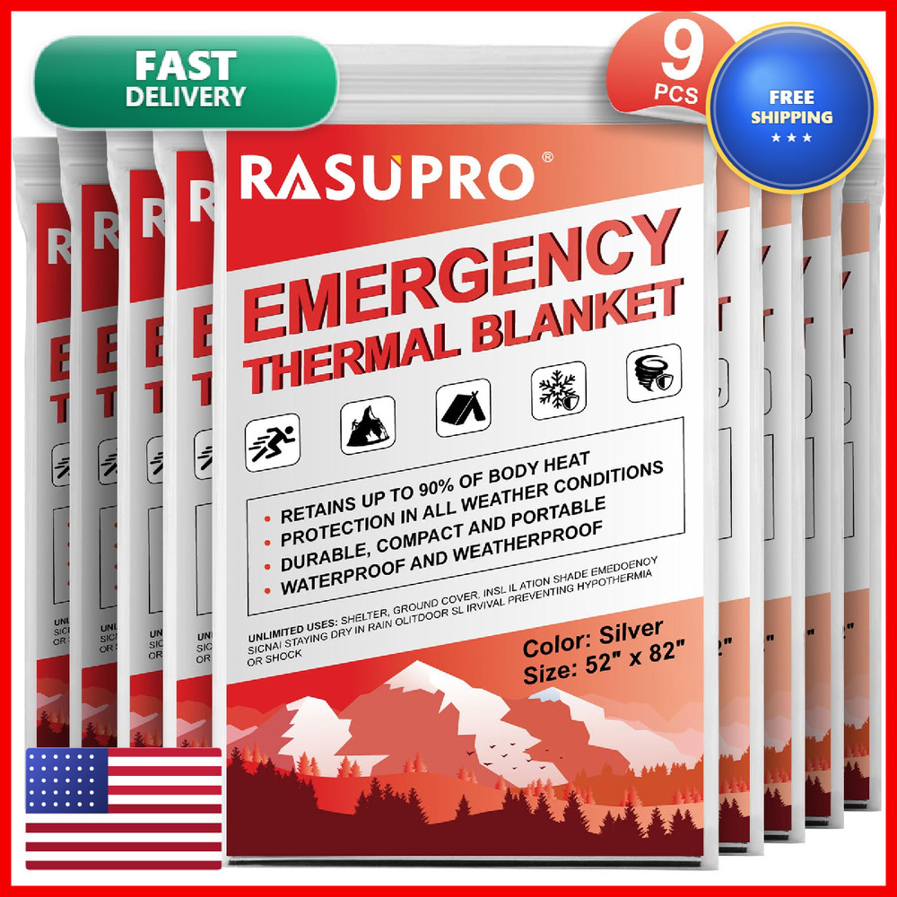 Rasupro 9 Pack Emergency Blankets Outdoor Survival Emergency Insulated Gear