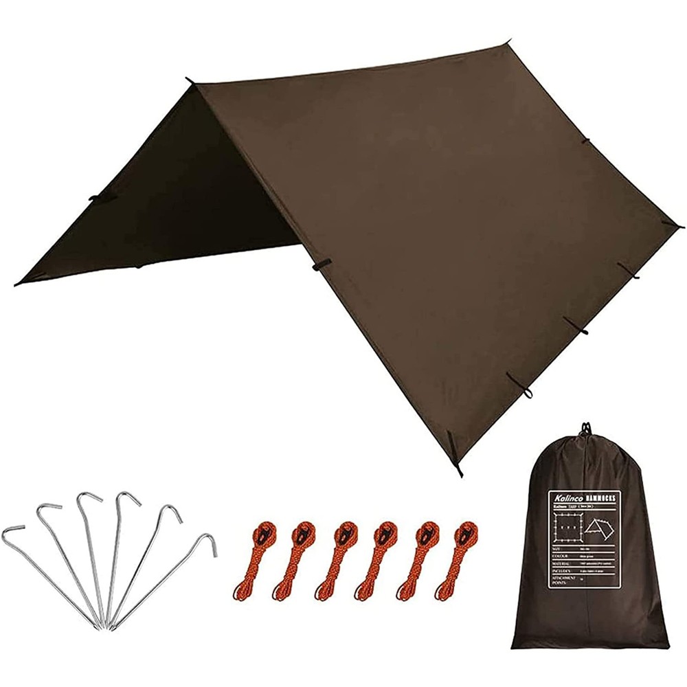 KALINCO Waterproof Camping Tarp Tent Hammock Rain Fly, 3X3M, Coffee-10x10ft