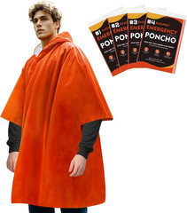 4 Pack Emergency Ponchos with Thickened Mylar Blanket Lining, Windproof, Waterpr