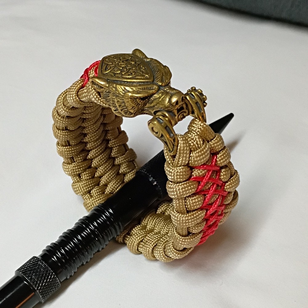 Tan Red Paracord Bracelet with Bear Shackle