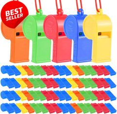 72Pcs Plastic Whistles, Bulk Whistles, Training Sports Whistles with Lanyard, Lo