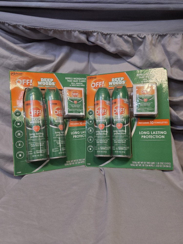OFF Deep Woods Insect Repellent V Bug Spray 2 Cans of 9 Oz + 10 Towelettes New