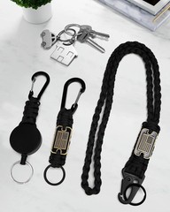 3 Pcs Paracord Lanyard Set with Retractable Keychain – Long & Short Heavy Duty L