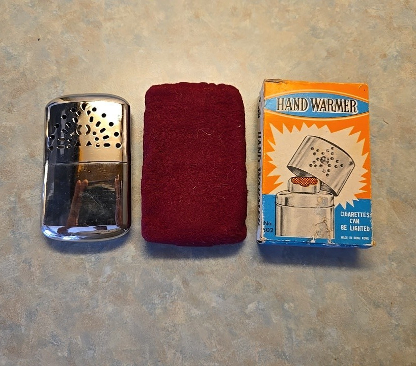 Vintage Silver Metal Catalytic Hand Warmer Reusable w/ Pouch & Box MPN 501