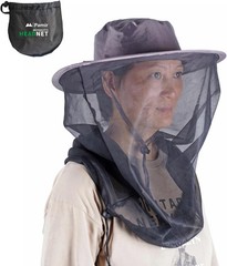 Mosquito Head Net Hat with Hidden Mesh Mask – UPF 50+ Sun Protection Safari Buck