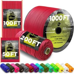 TECEUM Paracord Type III 550 Crimson – 100 ft – 4mm – Tactical Rope MIL-SPEC …