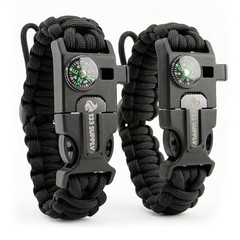 Paracord Bracelet Compass Hiking Survival Kit Emergency 2 Pack Black Bracelets
