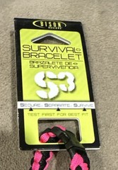Bison Design S3 Paracord Survival Bracelet *8-12ft Hand Braided *Pink/Black *NEW