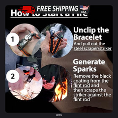 aZengear Survival Bracelet Black and Orange Stainless Steel Wristband