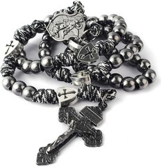 Large and Heavy Antique Bronze Metal Beads Rugged Durable Paracord Rosary wit…