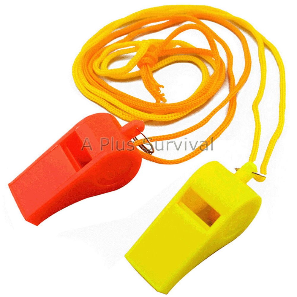 200 Individually Wrapped Plastic Whistles & Lanyard for Emergency Survival Kits