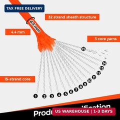 1200lb Paracord Rope, 4.4mm 15 Triple Strands Paracord, Tactical Parachute Cord