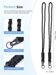 2 Set Heavy Duty Lanyard Keychain Braided Strap ID Badge Holder Black