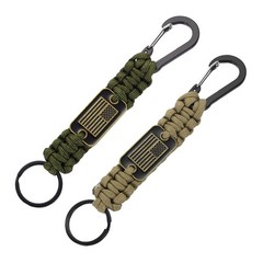 2Pcs Paracord Keychains, Paracord Keychain with USA Flag, Olive Green, Khaki