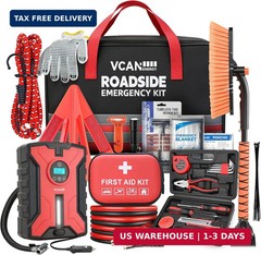 Car Emergency Roadside Safety Kit w/ Air Compressor Jumper Cables First Aid Kit