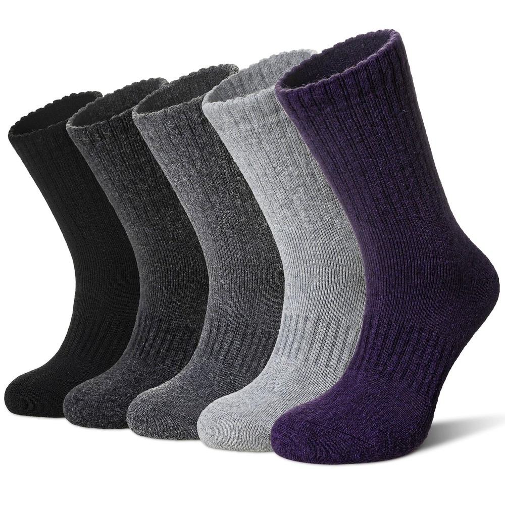 Merino Wool Socks For Women Hiking Winter Boot One Size, Purple/Grey/Black