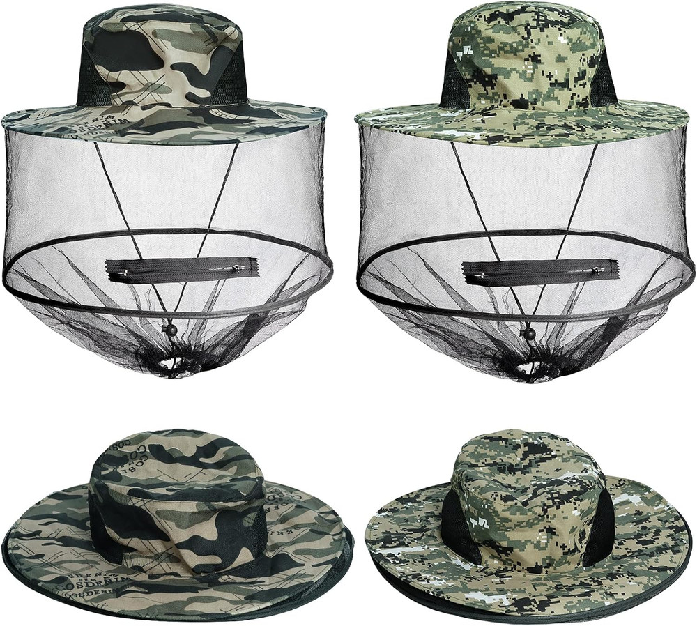2 Pack Mosquito Head Net Hat Sun Hat Garden Bug Hat with Hidden Net Mesh for Out