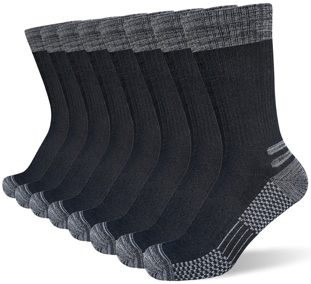 suaskk Men’s Crew Work Boot Socks, Thick Cushioned 9-12, Black 4 Pairs