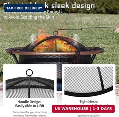 Fire Pit Spark Screen, 24 Inch Outdoor Fire Pit Screen with Foldable Hook and Ma